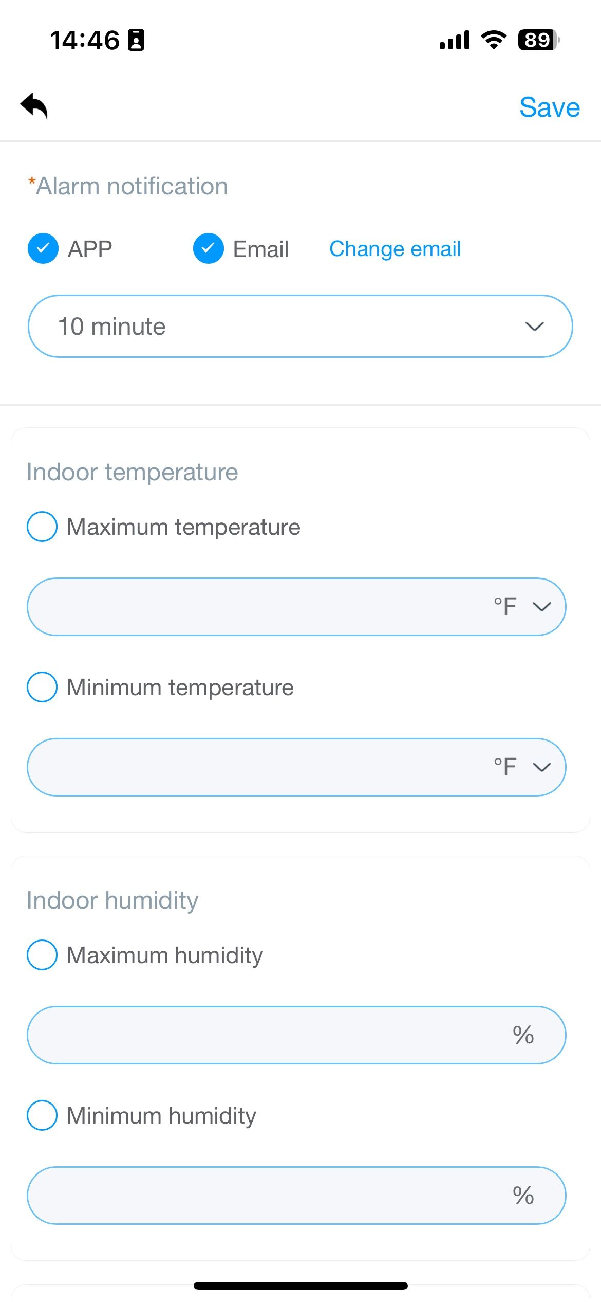 SA7 alarm settings SA7 alarm settings